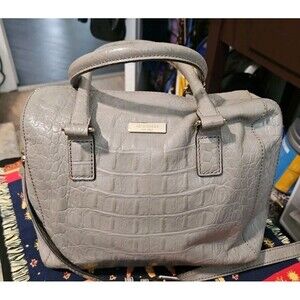 Kate Spade Rialto Place Alessa Croco-embossed Leather Satchel Bag Cliff Gray EUC
